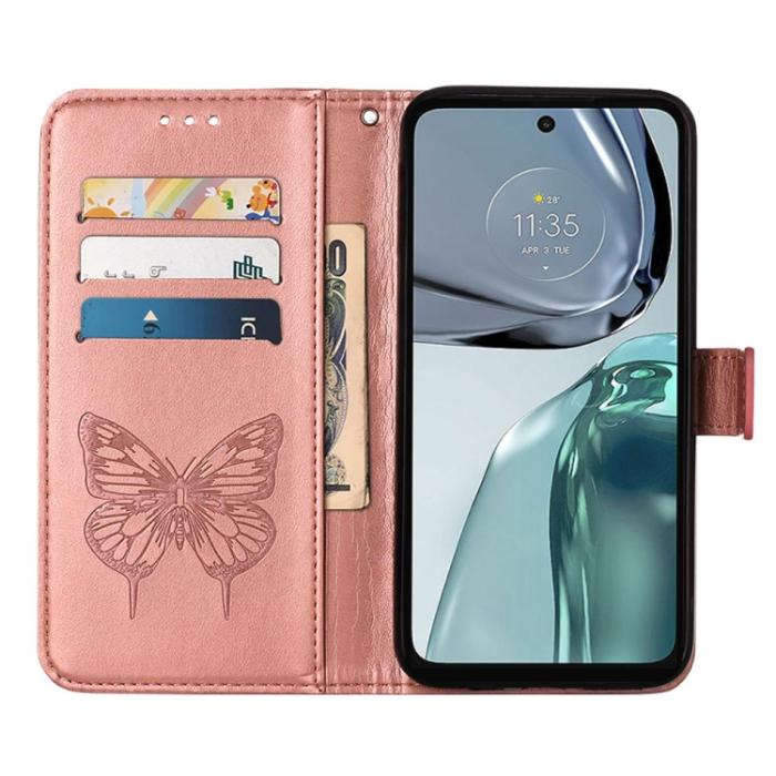 Bild 4, Motorola Moto G62 5G Fodral Med Fjäril Tryck Roséguld
