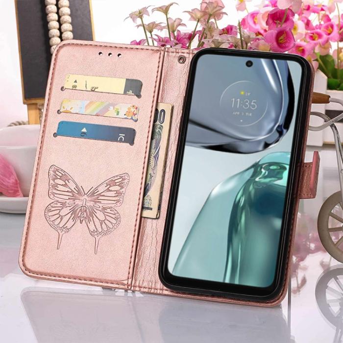 Bild 5, Motorola Moto G62 5G Fodral Med Fjäril Tryck Roséguld