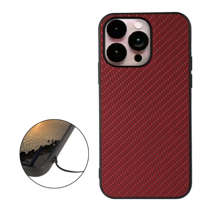 Bild 2, iPhone 14 Pro Max Skal Kolfiber Textur Röd