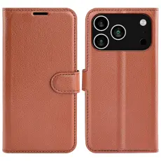 iPhone 17 Pro Fodral Litchi L&auml;der Brun