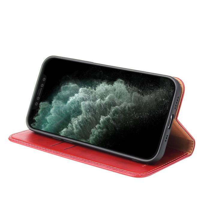 Bild 5, iPhone 13 Mini - Läder Flip Fodral - Röd
