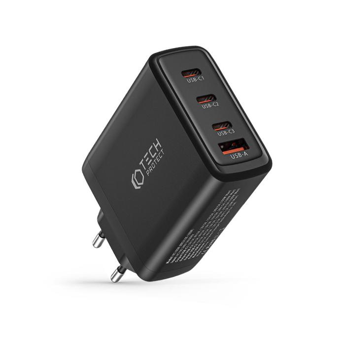 Bild 6, Tech-Protect 100W GaN PD/QC Väggladdare 3x USB-C 1x USB-A Svart