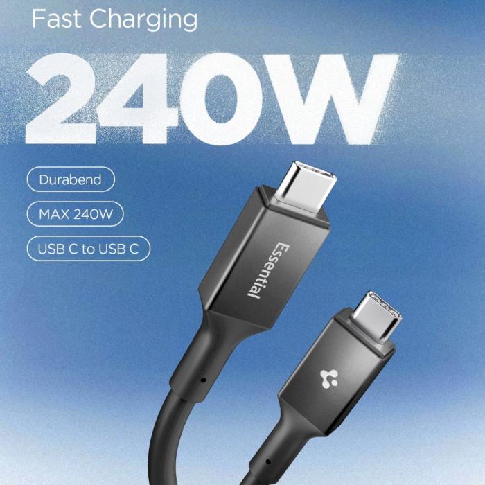 Bild 2, Spigen 1.2m 240W USB-C - USB-C Kabel Essential Svart