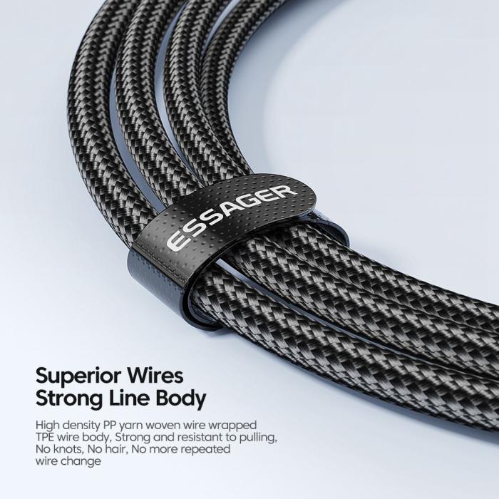 Bild 4, ESSAGER 1m 60W PD USB-C - USB-C Laddningskabel Svart