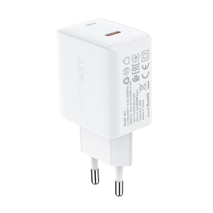 Bild 2, Acefast 30W GaN PD QC USB-C Väggladdare Vit