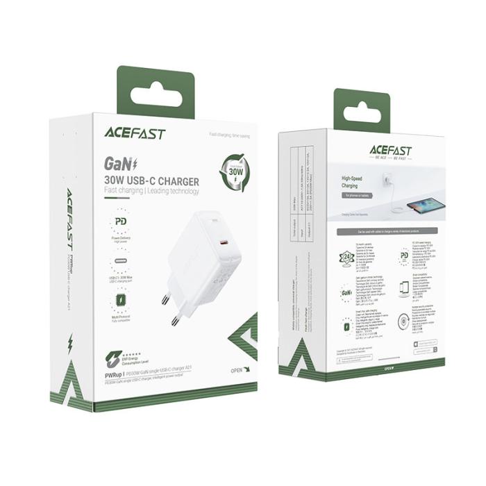 Bild 5, Acefast 30W GaN PD QC USB-C Väggladdare Vit