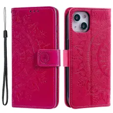 iPhone 15 Fodral Mandala Läder Rosa