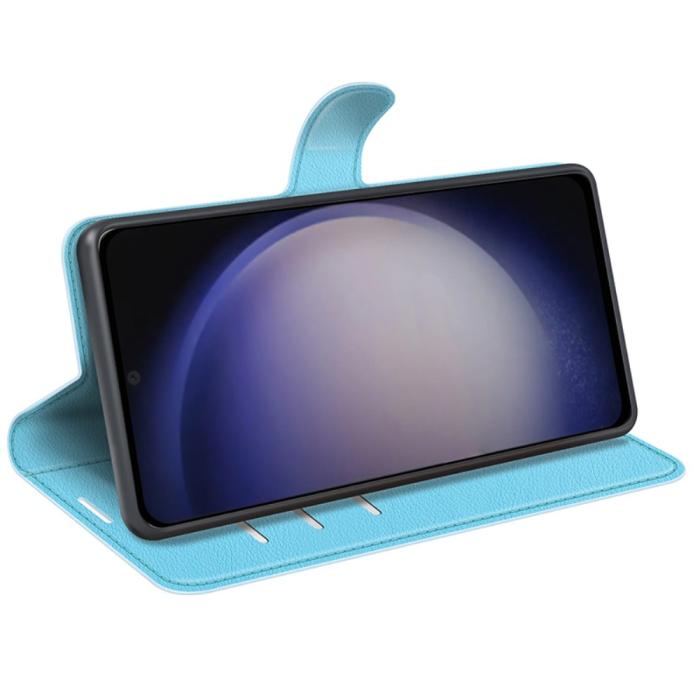 Bild 3, Samsung Galaxy S24 Fodral Litchi Läder Ljus Blå