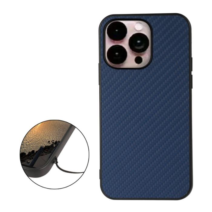 Bild 2, iPhone 14 Pro Max Skal Kolfiber Textur Blå