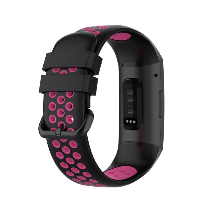 Bild 2, Fitbit Charge 4/3 Silikon Träningsarmband Svart/Rosa