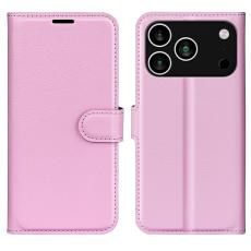 iPhone 17 Pro Fodral Litchi L&auml;der Ljus Rosa