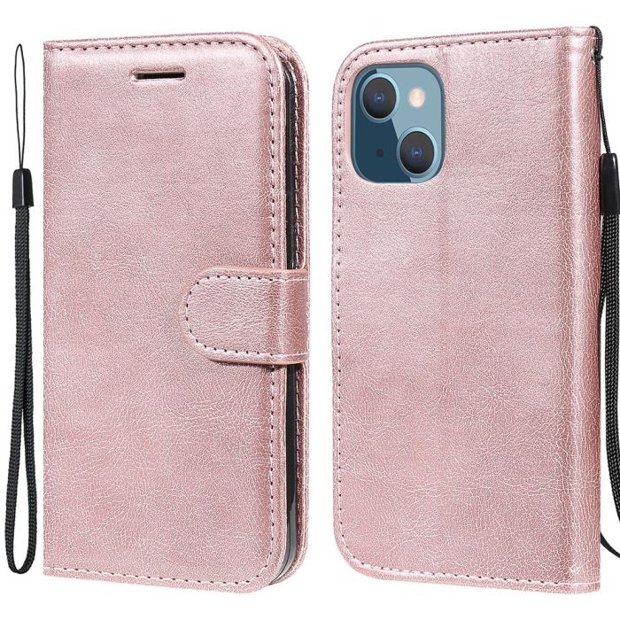 Bild 1, iPhone 13 Mini - Solid Läder Fodral - Roséguld