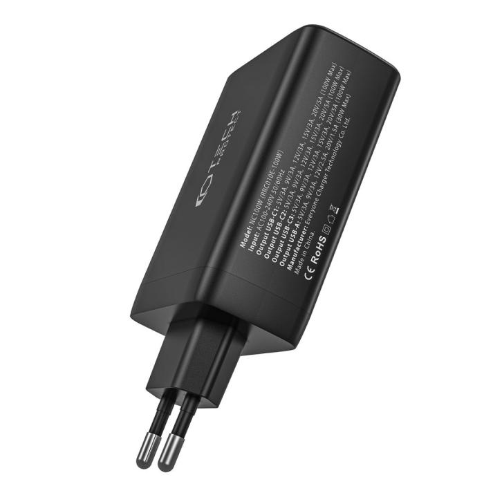 Bild 3, Tech-Protect 100W GaN PD/QC Väggladdare 3x USB-C 1x USB-A Vit