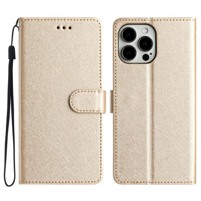 Bild 1, iPhone 16 Pro Max Fodral Silk Textur Med Snodd Guld
