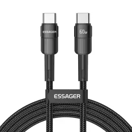 ESSAGER 3m 60W PD USB-C - USB-C Laddningskabel Svart