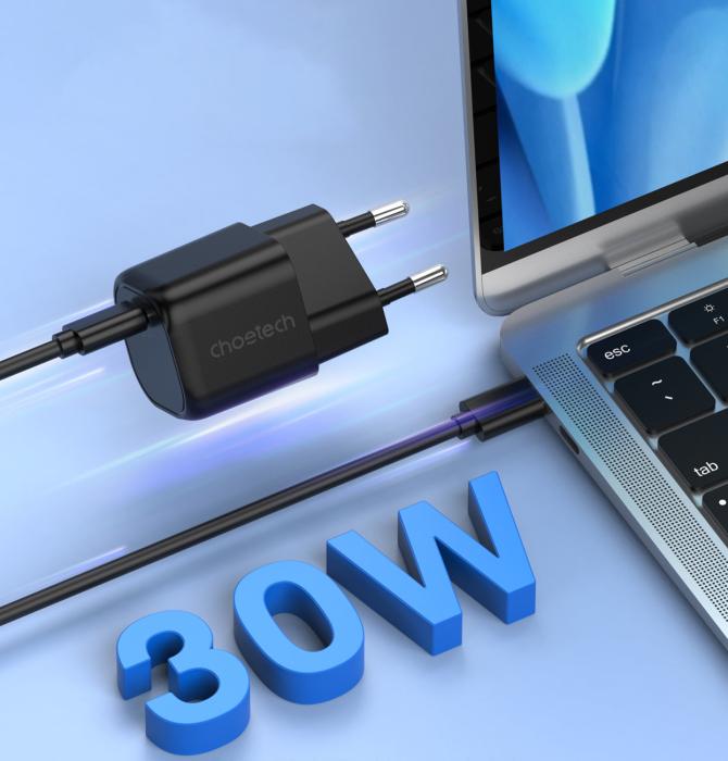Bild 2, Choetech 30W GaN PD USB-C Väggladdare Svart