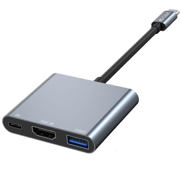 Bild 2, Tech-Protet 3in1 USB-C Hub USB-A / HDMI / USB-C Grå