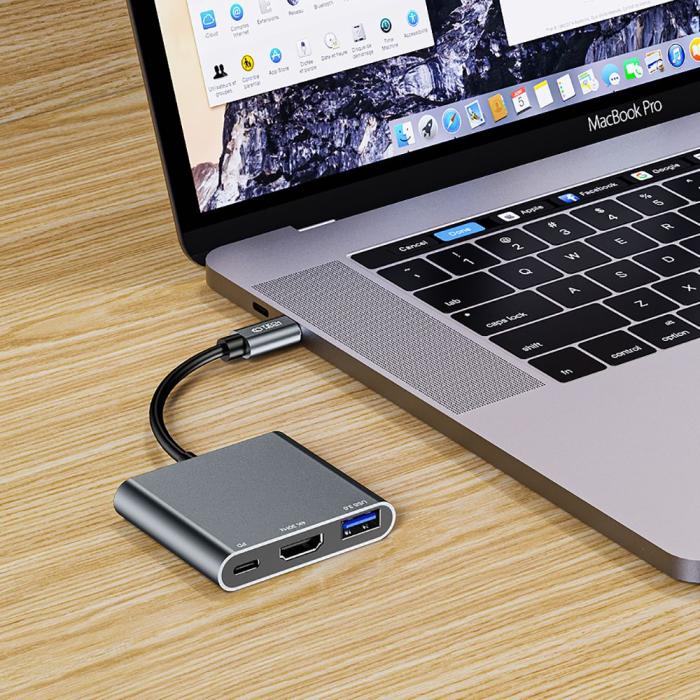 Bild 6, Tech-Protet 3in1 USB-C Hub USB-A / HDMI / USB-C Grå