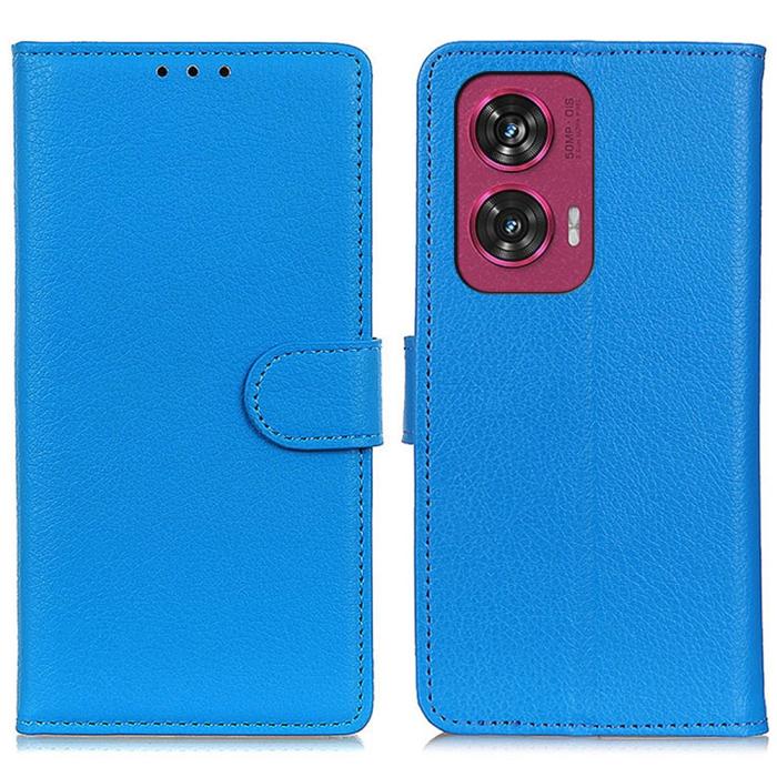 Bild 1, Motorola Edge 50 Fusion 5G Litchi Läder Fodral Blå