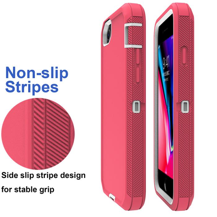 Bild 3, iPhone 7/8/SE (2020/2022) - Shockproof Hybrid Armor Skal - Rosa/Vit