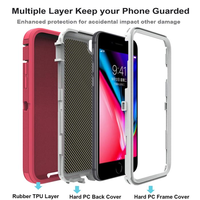 Bild 6, iPhone 7/8/SE (2020/2022) - Shockproof Hybrid Armor Skal - Rosa/Vit