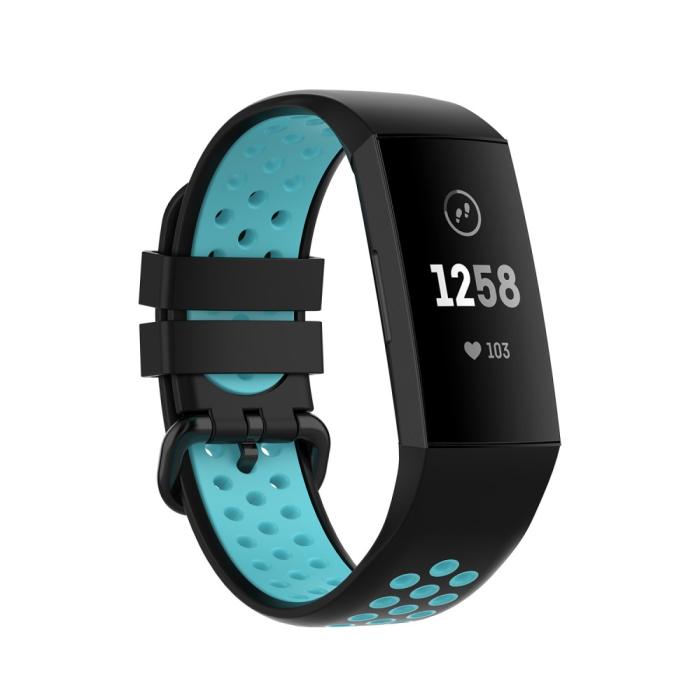 Bild 1, Fitbit Charge 4/3 Silikon Träningsarmband Svart/Cyan