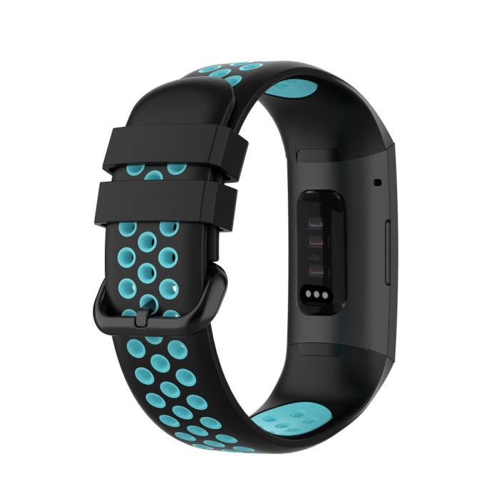 Bild 2, Fitbit Charge 4/3 Silikon Träningsarmband Svart/Cyan