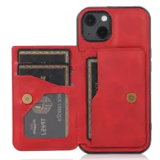 iPhone 13 Mini - Läderbelagt Skal Med Kortfack - Röd