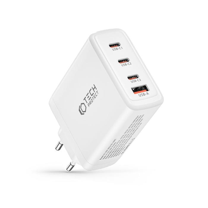 Bild 6, Tech-Protect 100W GaN PD/QC Väggladdare 3x USB-C 1x USB-A Vit
