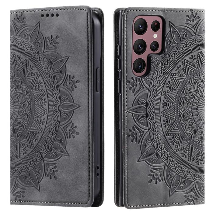 Bild 1, Samsung Galaxy S24 Ultra Fodral Flip Mandala Läder Grå