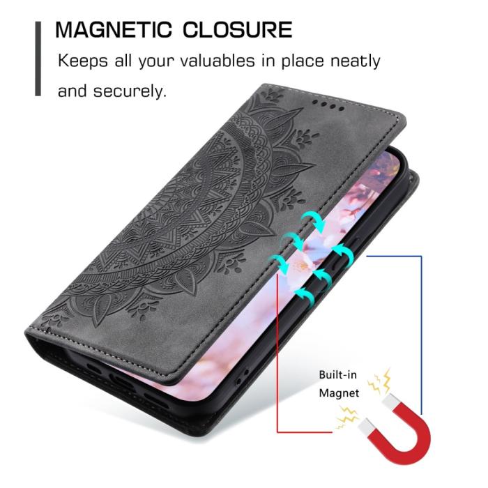 Bild 6, Samsung Galaxy S24 Ultra Fodral Flip Mandala Läder Grå