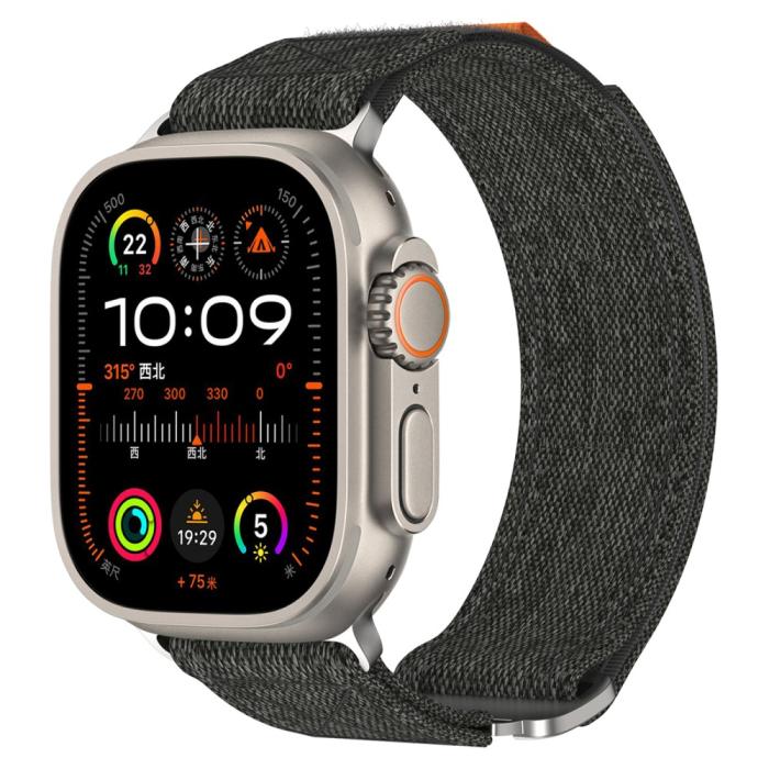 Bild 2, Apple Watch 42/44/45/49 mm Armband Justerbart Nylon Svart