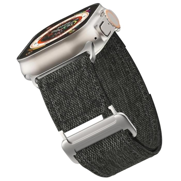 Bild 3, Apple Watch 42/44/45/49 mm Armband Justerbart Nylon Svart
