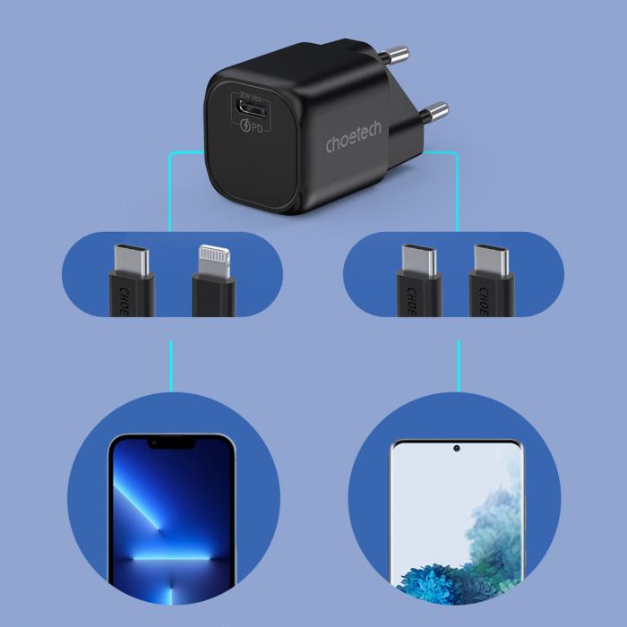 Bild 5, Choetech 30W GaN PD USB-C Väggladdare Svart