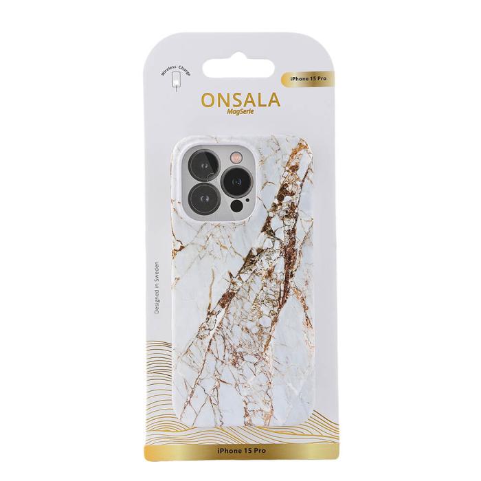 Bild 2, ONSALA iPhone 15 Pro Mobilskal MagSafe Marmor White Rhino