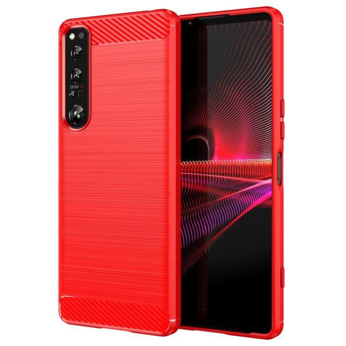 Bild 1, Sony Xperia 1 IV Skal Borstad Stål Textur Röd