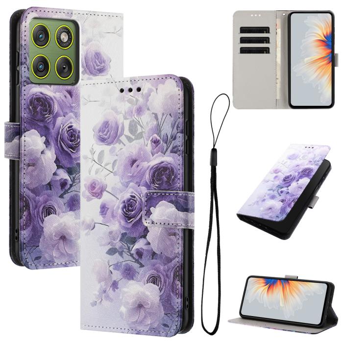 Bild 2, Motorola Edge 70 Fodral Med Tryck Lila Rosor
