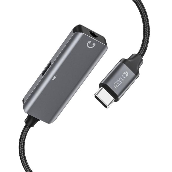 Bild 2, Tech-Protect USC-C - 3.5 mm AUX/USB-C Adapter Svart