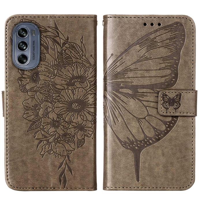 Bild 2, Motorola Moto G62 5G Fodral Med Fjäril Tryck Grå