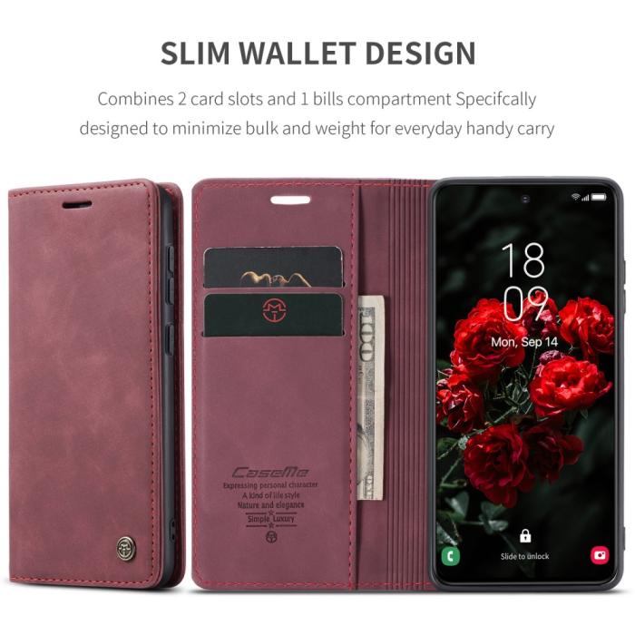 Bild 6, CASEME Samsung Galaxy S25 Plus Fodral Flip Retro Läder Röd