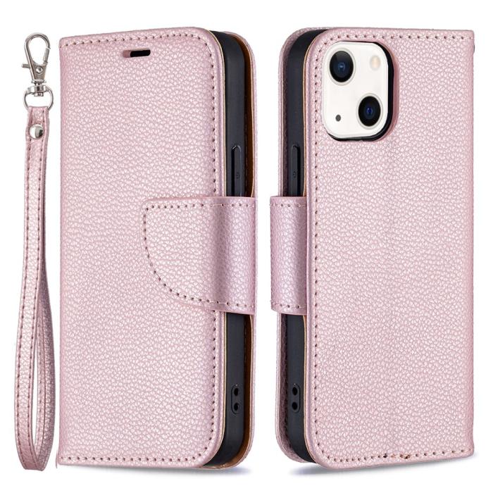 Bild 1, iPhone 13 Mini - Shark Litchi Läder Fodral - Roséguld