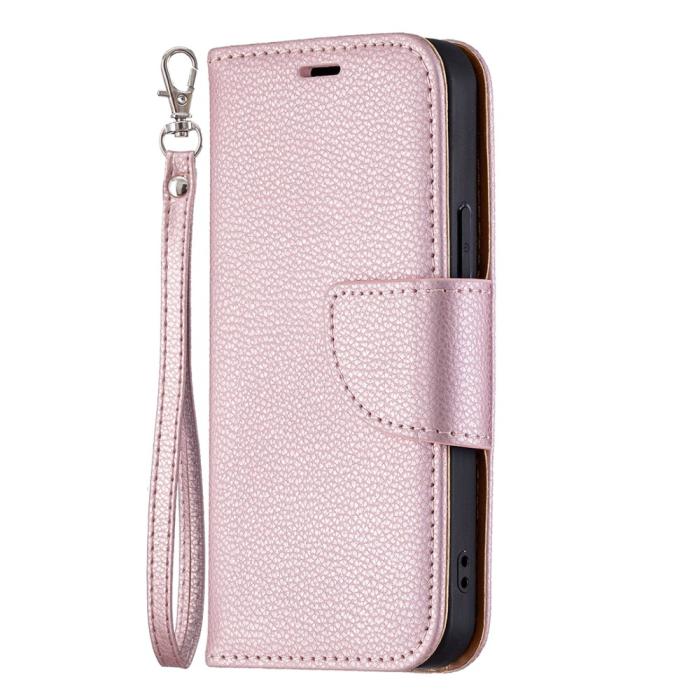Bild 2, iPhone 13 Mini - Shark Litchi Läder Fodral - Roséguld