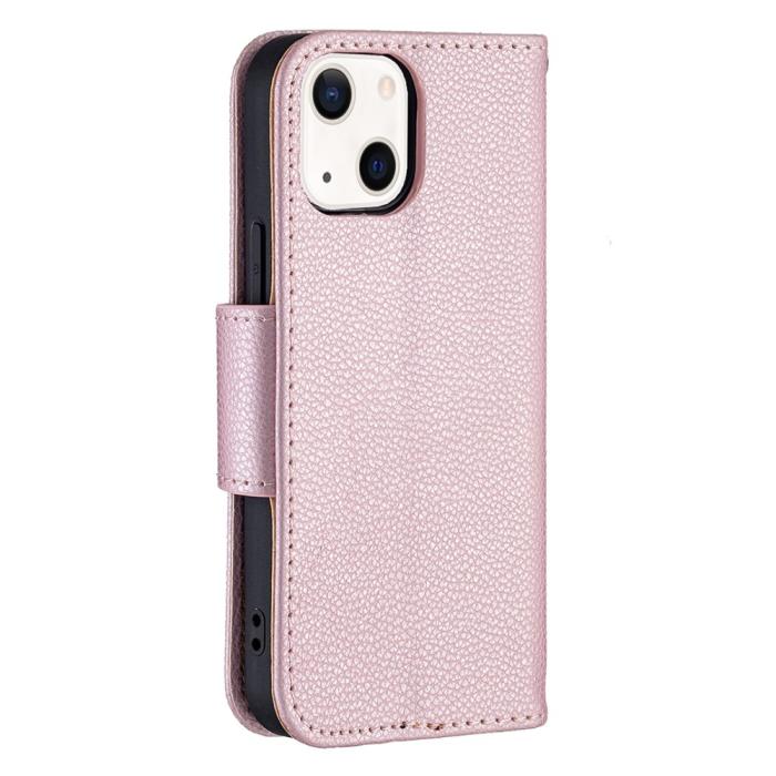 Bild 3, iPhone 13 Mini - Shark Litchi Läder Fodral - Roséguld