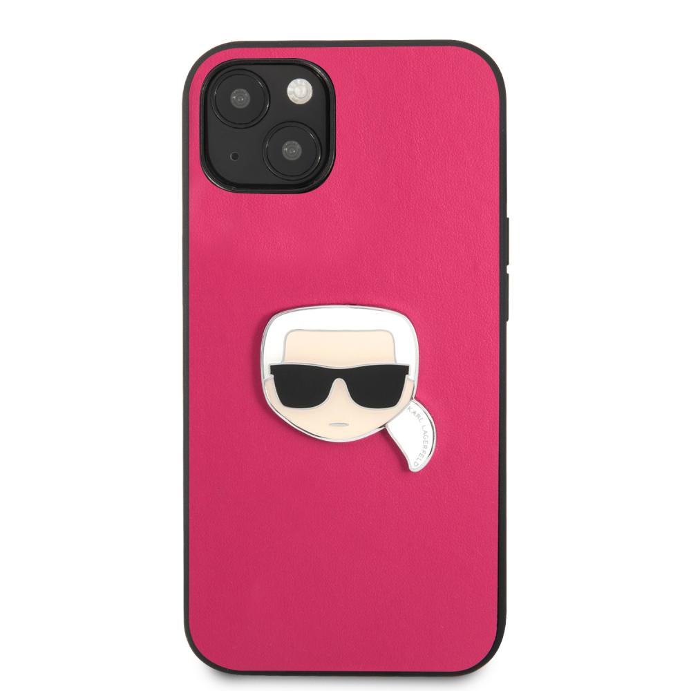 Karl Lagerfeld iPhone 13 Mini Skal PU Läder Karl Head Rosa