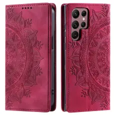 Samsung Galaxy S24 Ultra Fodral Flip Mandala Läder Rosa