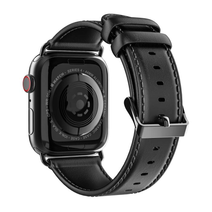 Bild 1, Apple Watch 42/44/45/49 mm Klockarmband Äkta Läder Svart