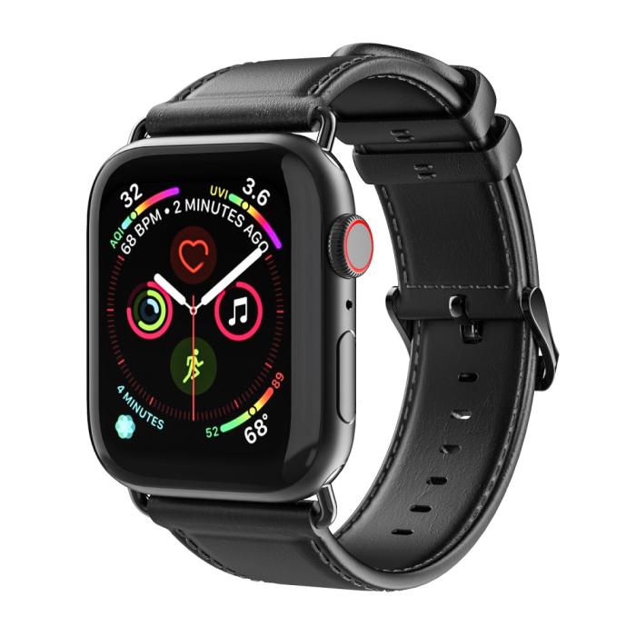 Bild 2, Apple Watch 42/44/45/49 mm Klockarmband Äkta Läder Svart