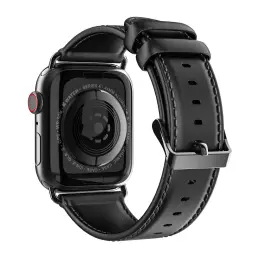 Apple Watch 42/44/45/49 mm Klockarmband Äkta Läder Svart