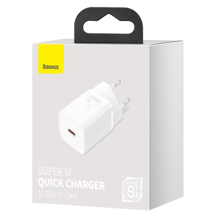 Bild 6, Baseus Super Si 25W PD QC Väggladdare USB-C Vit