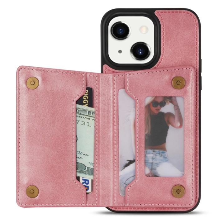 Bild 2, iPhone 15 Skal Läder Med Plånboksfunktion Roséguld